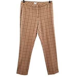 J. Jill Premium Bi-Stretch Plaid Tan Beige Casual Work Pants Women's Sz 8 Tall